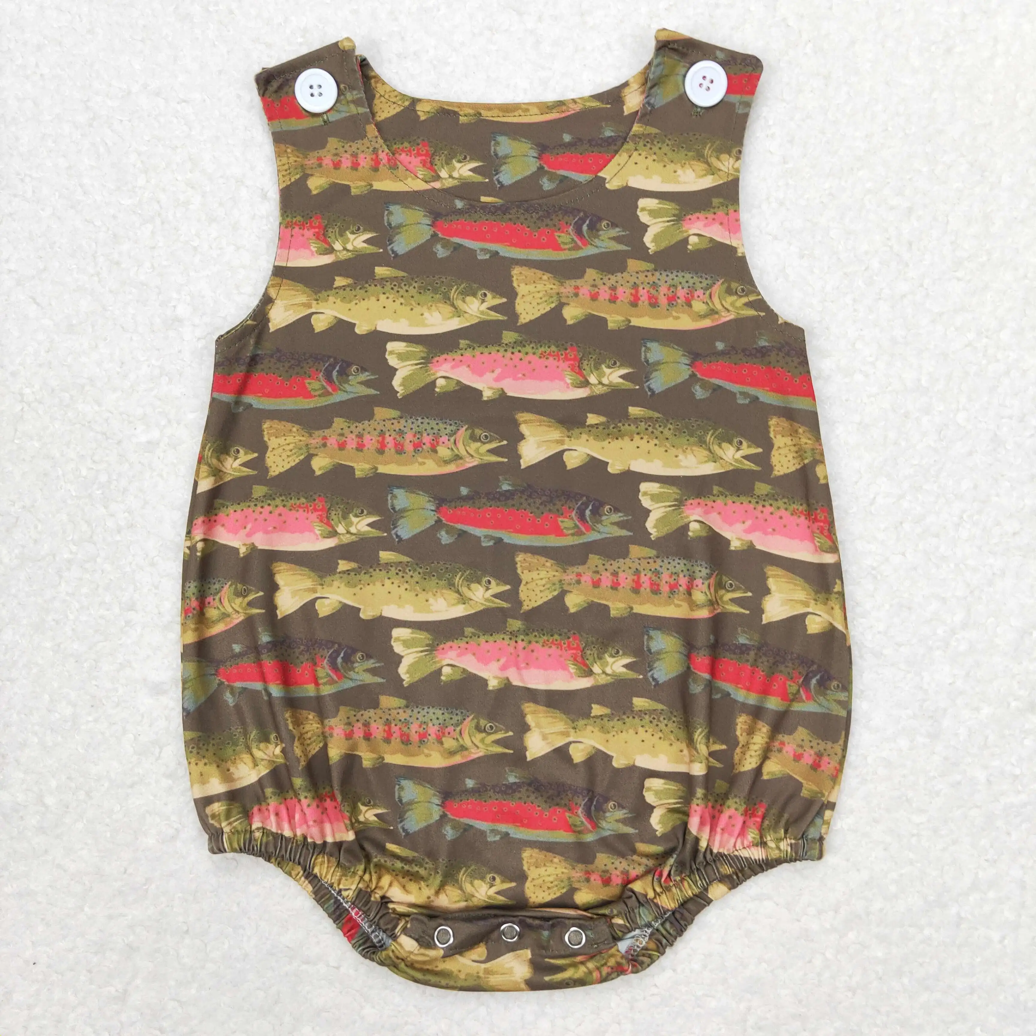 

z95-20 SR1165 New Arrival baby rompers boys Fish pattern army green vest romper Wholesale Summer Boutique baby boy clothes