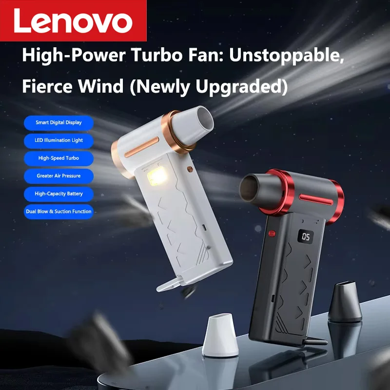 

Lenovo Portable High-Power Turbine Fan High Air Pressure Emergency Lighting and Dual-Function Blowing Suctionand 100000 RPM
