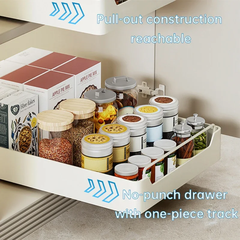 Organizador de cocina metálico con rieles deslizantes, bandeja extraíble, estante para especias, organizador de accesorios de cocina