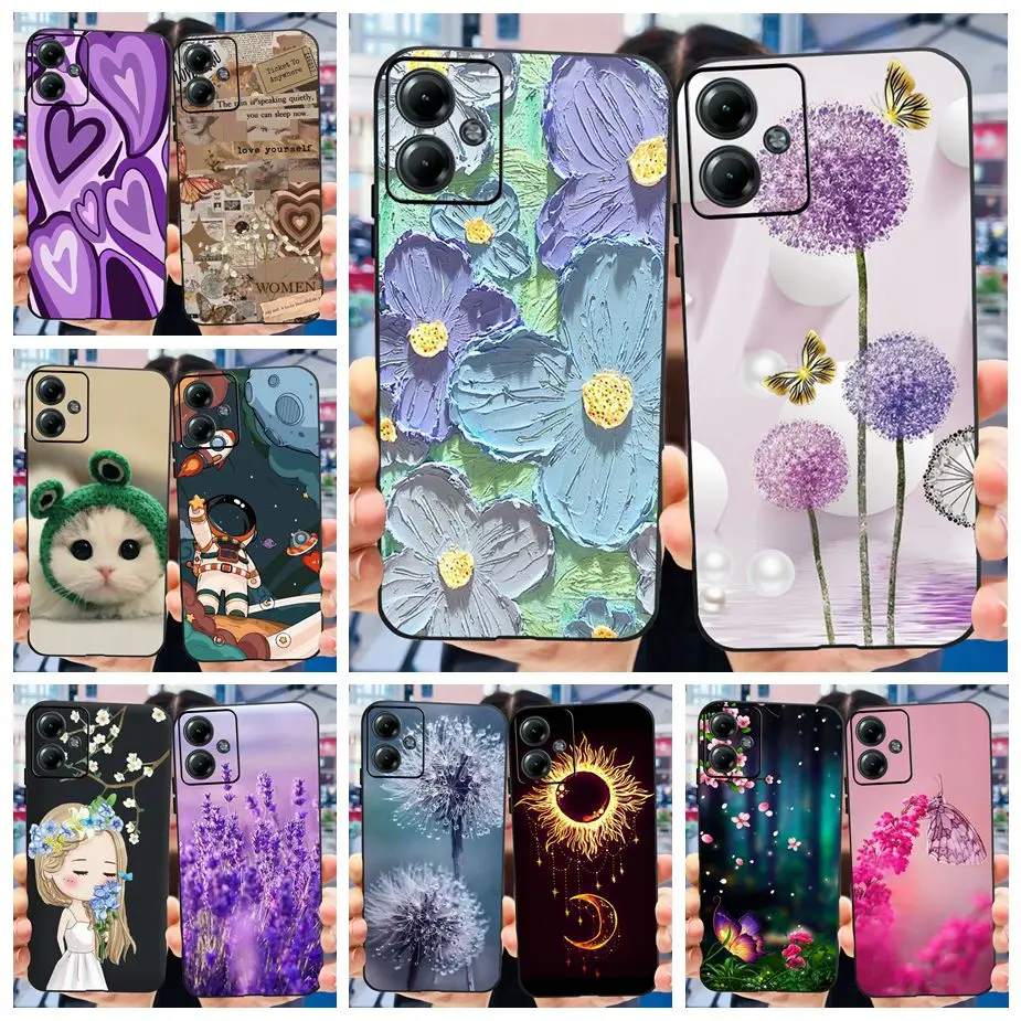 For Motorola Moto G14 Case Luxury Flowers Cartoon Cover Soft Silicone Phone Case For Moto G14 G 14 MotoG14 Back Cover 6.5'' Bags