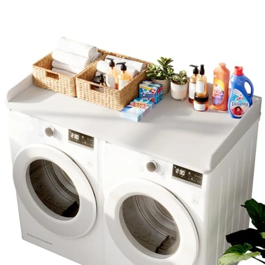 

Washer Dryer Countertop, Laundry Wood Shelf Topper with Edge, 54" Width x 26.7" Depth Cover Guard Organizer for Washer and Drye