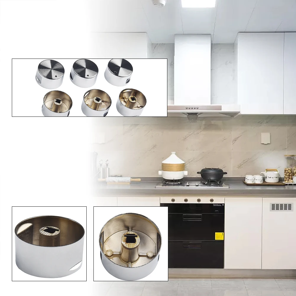 Cooktop Handle Rotary Switch Modern Silver Simple 38*19mm 6 Pieces Diameter 6mm Easy Installation High Quality