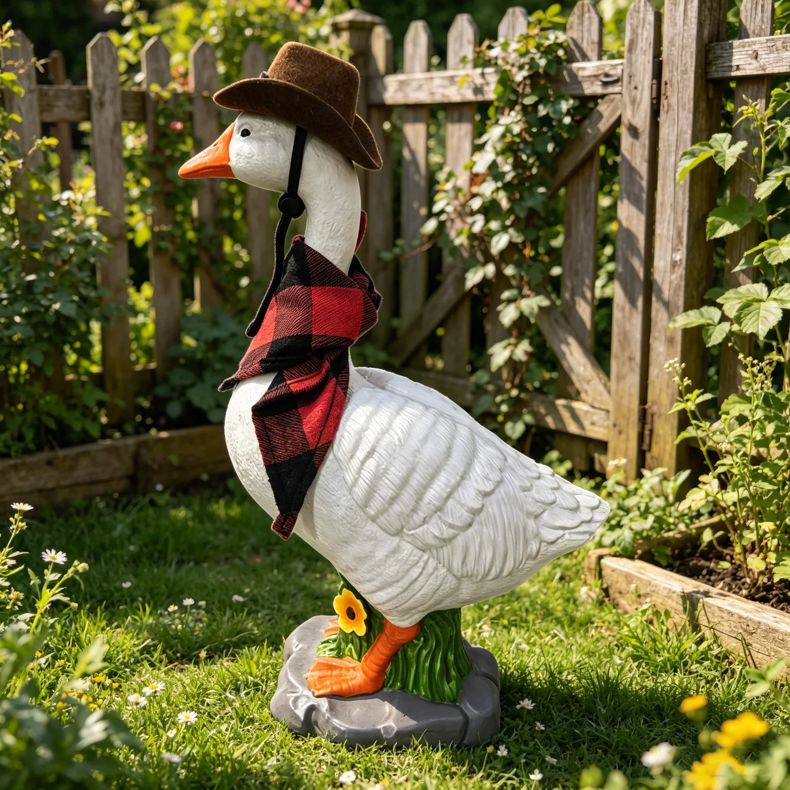 Resin Realistic Large Porch Goose Statue with Removable Cowboy Hat & Bandana for Yard Patio Or Porch Decor Home Outdoors