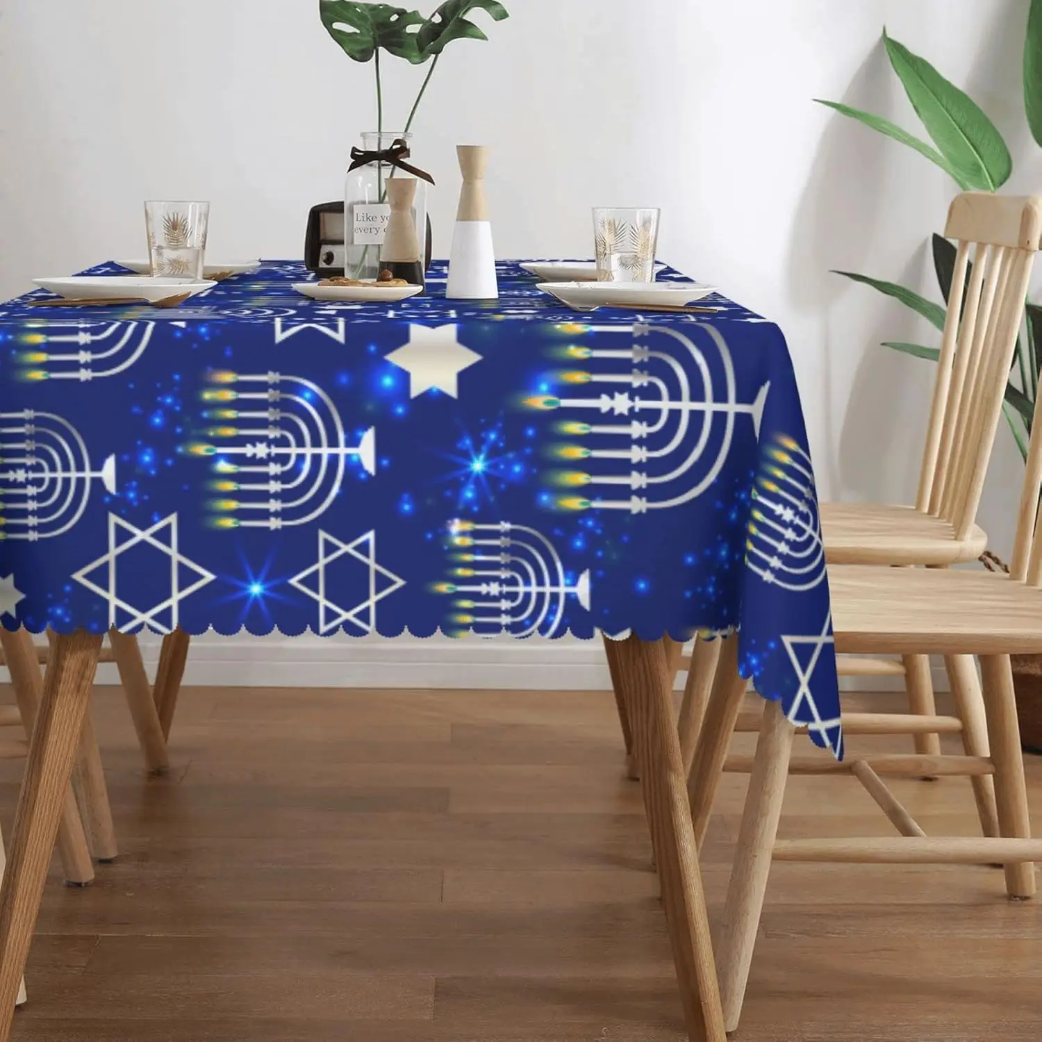 Jewish Happy Hanukkah Menorah rectangle Tablecloth  Dining Room decor waterproof Tablecloth for table Holiday party decorations