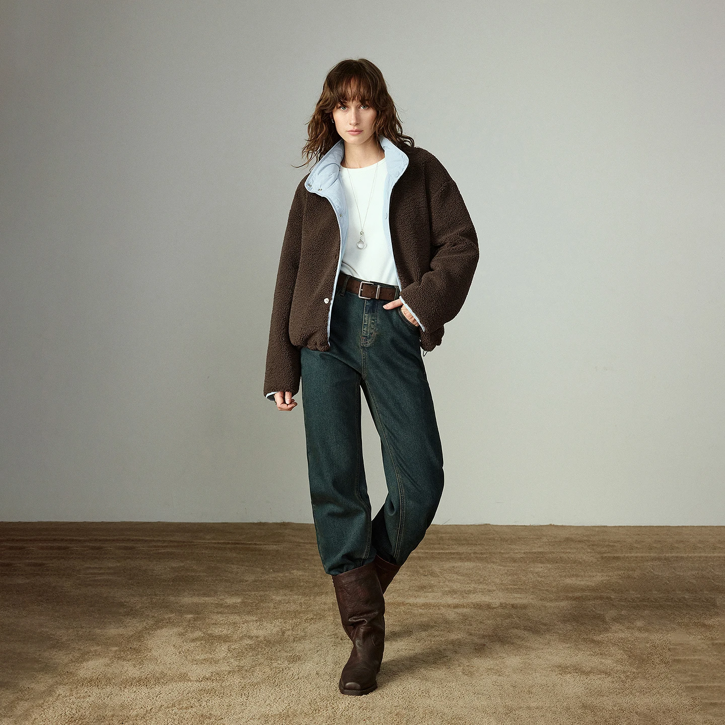 TOYOUTH جينز نسائي مطاطي 2025 شتاء جديد متوهج قليلا منتصف منخفضة الخصر سليم المناسب التخسيس الدافئة الصوف مبطن السراويل الطويلة #5