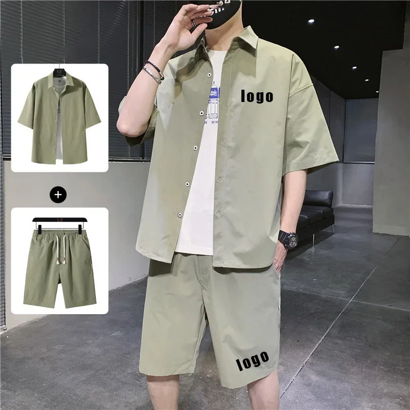 Custom LOGO Men's Short Sleeve Shirt Shorts Summer New Shirt Teen Men's Casual Two-Piece Set