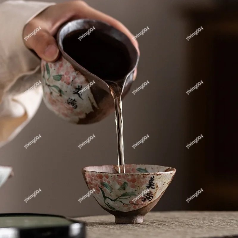 Hand‑Painted Coarse Clay Tea Cup, Large Single Teacup for Home Gongfu Tea Drinking