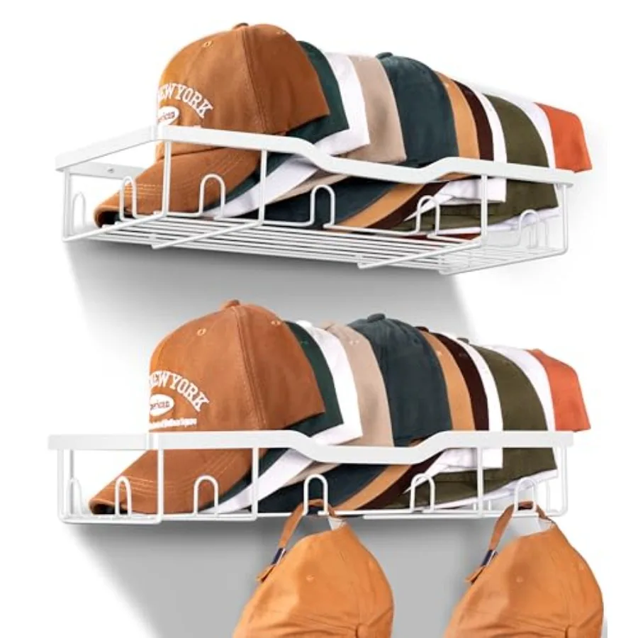 

Metal Hat Racks for Baseball Caps Wall Hat Organizer Fit 20 Caps Holder 2 Packs Sturdy Wall Mounted Hat Storage Organizer White