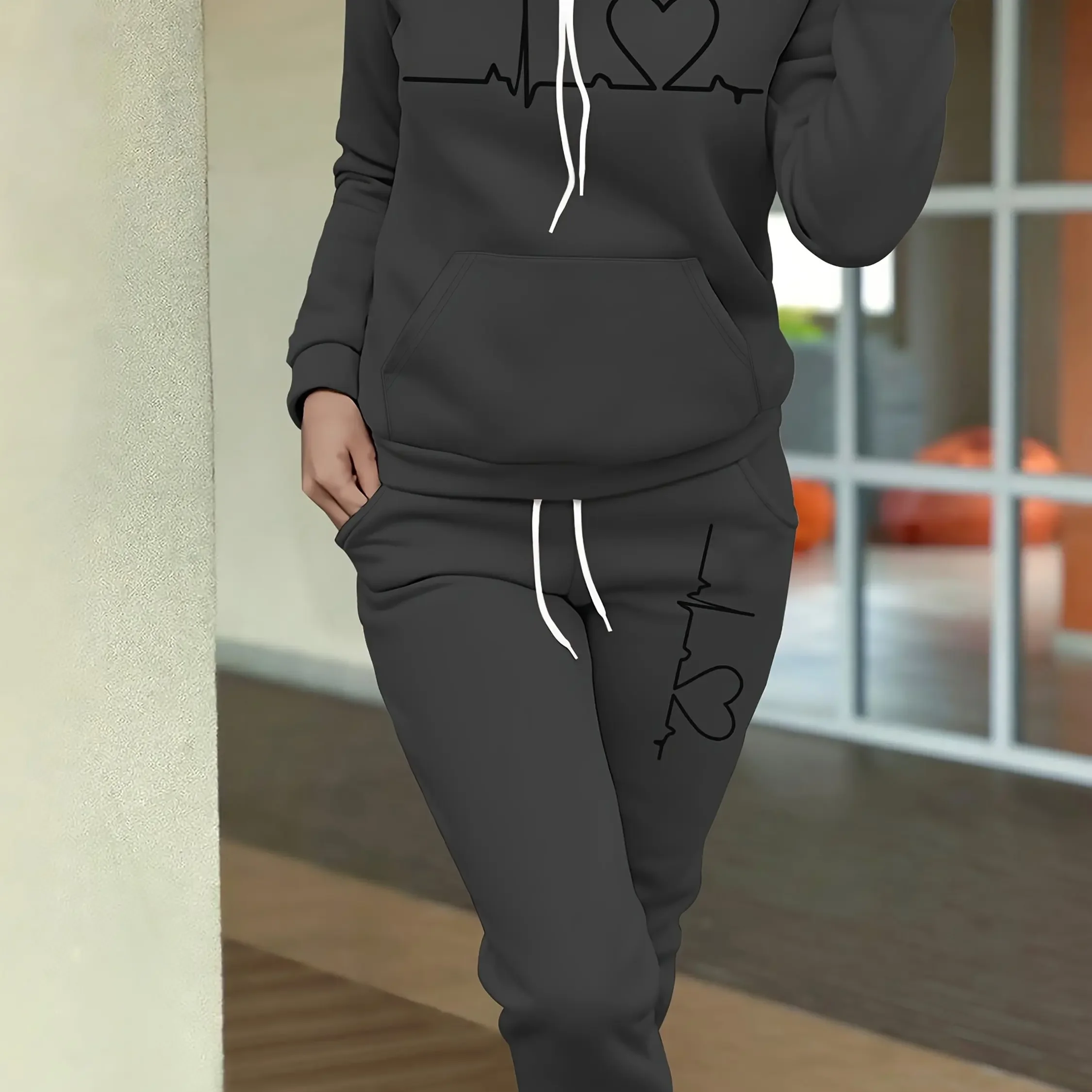 

2026 letter printed sportswear set men's and women's hooded sweatshirt long pants set spring and autumn winter warm suit