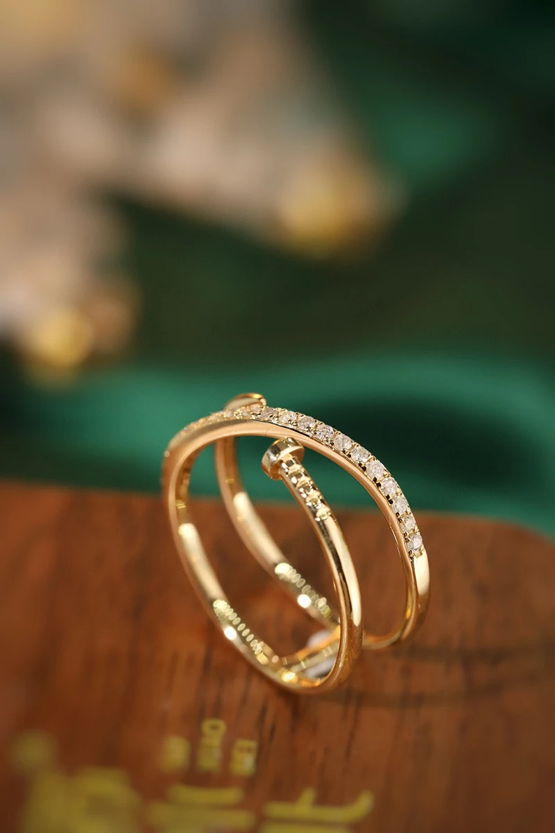 LUOWEND 100% 18K Yellow Gold Rings Real Natural Diamond Engagement Ring Fashion Cross Shape High Party Jewelry for Women