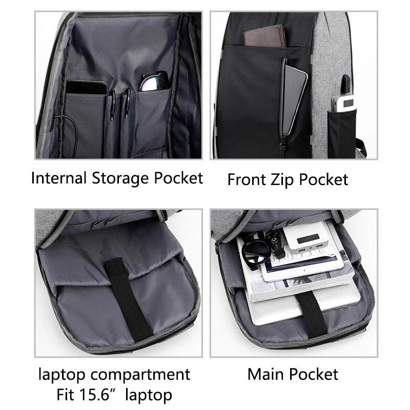 Multifunctional Men\'s Backpacks Waterproof Bag Pack for Men Backpack for School Book Bag Usb Port Back Bag for Men Black Backpac