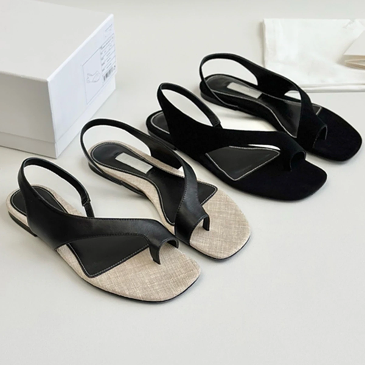 

Jenny&Dave French Country Elegant Flat Sandals Fashion Ladies Commuting Minimalist Genuine Leather Sandals Summer Shoes Women