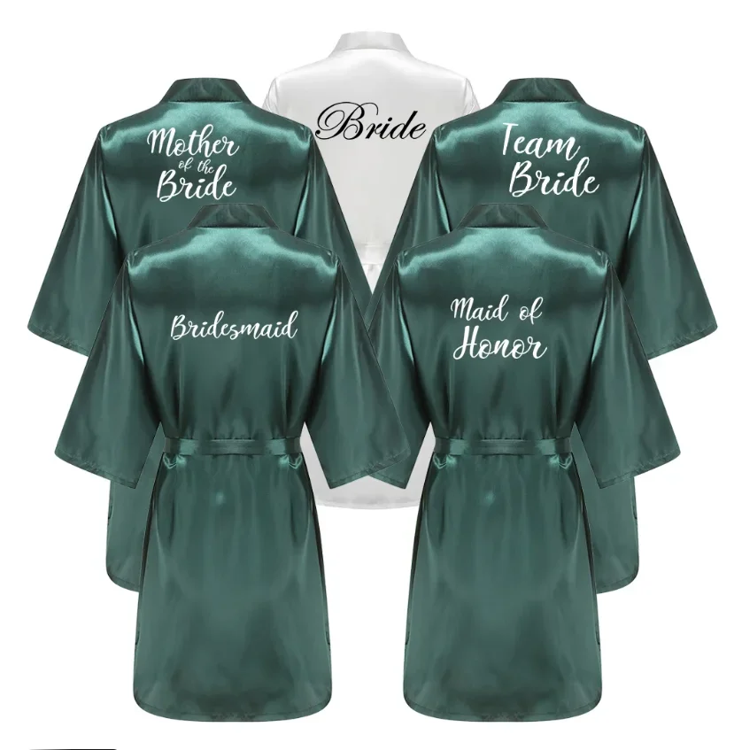 Wedding Party Team Bride Robe With White Letters Kimono Satin Pajamas Bridesmaid Bathrobe YE6522