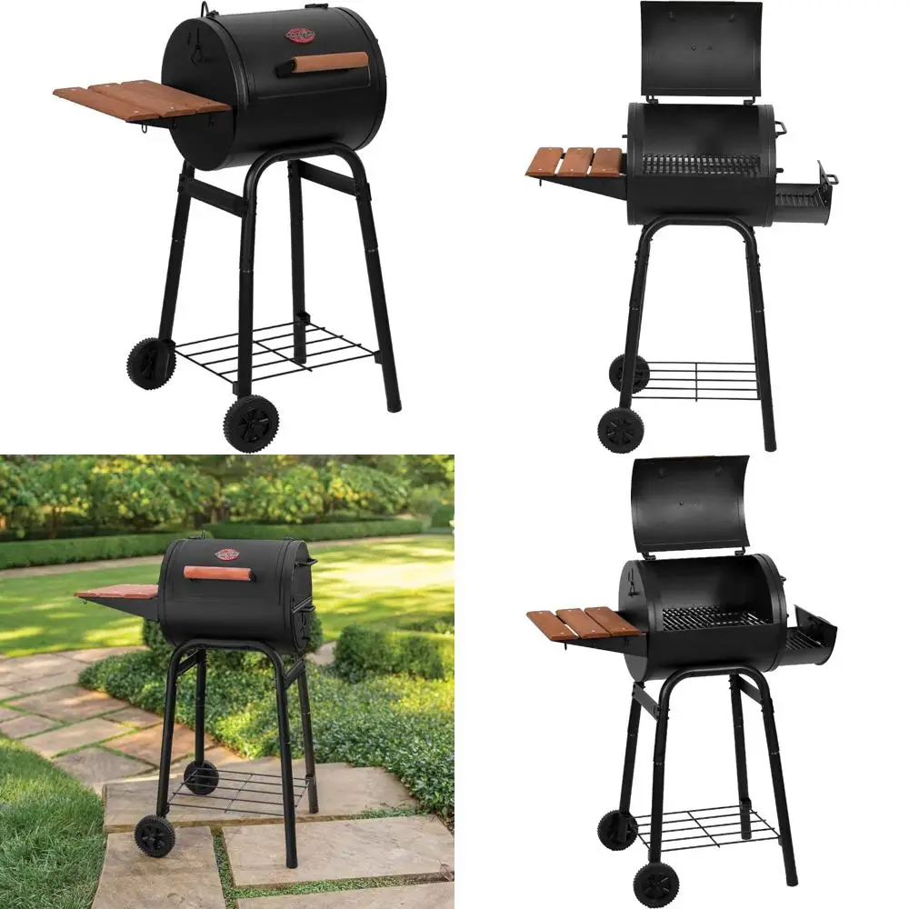 

Char-Griller Patio Pro Charcoal Grill and Smoker, Cast Iron Grates, Premium Wood Shelf, Damper Control, 250 Square Inches Cookin