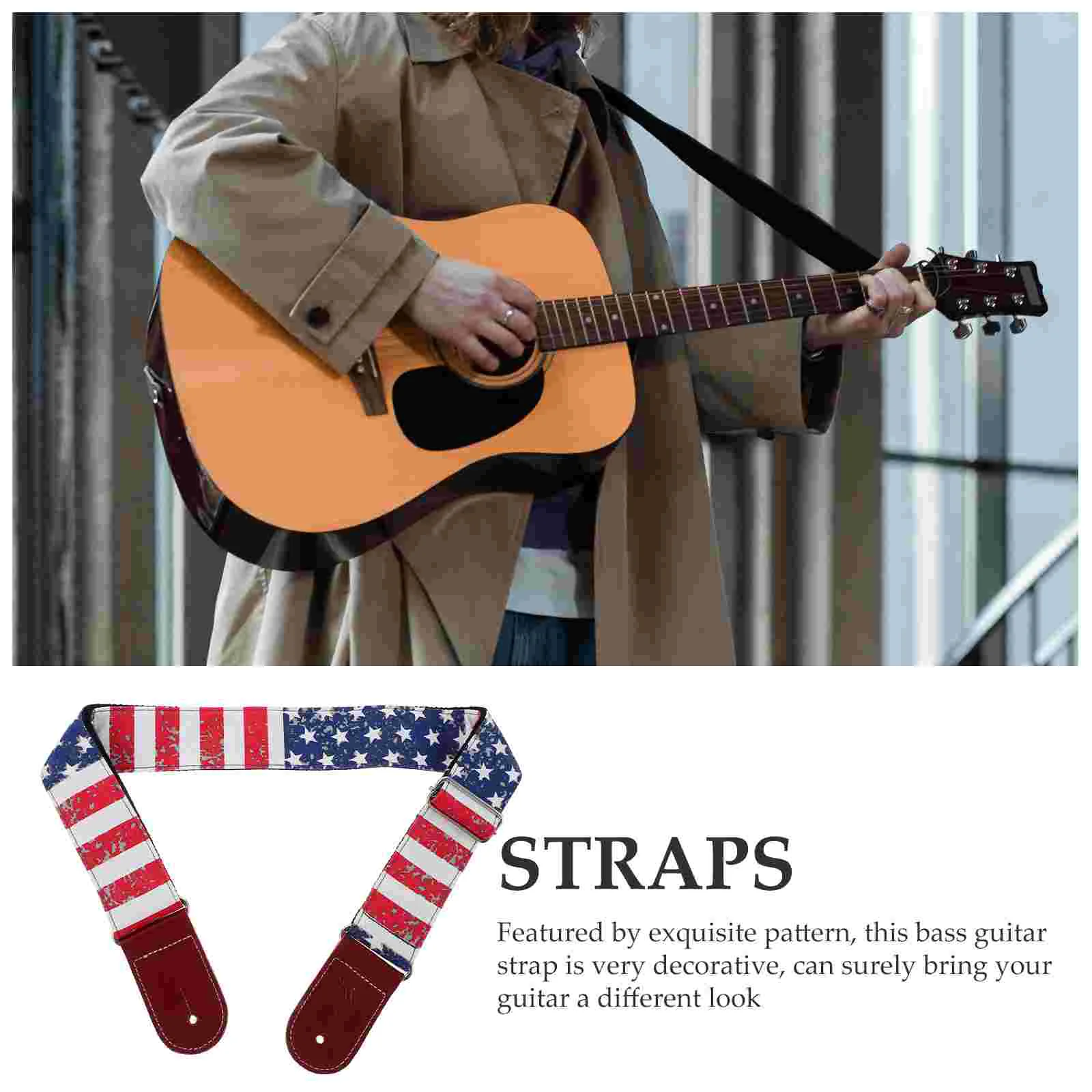 American Flag Royal Blue Bottom Electric Guitar Strap Bass Belt Shoulder Instrument Adjustable Sling Replacement Guitars