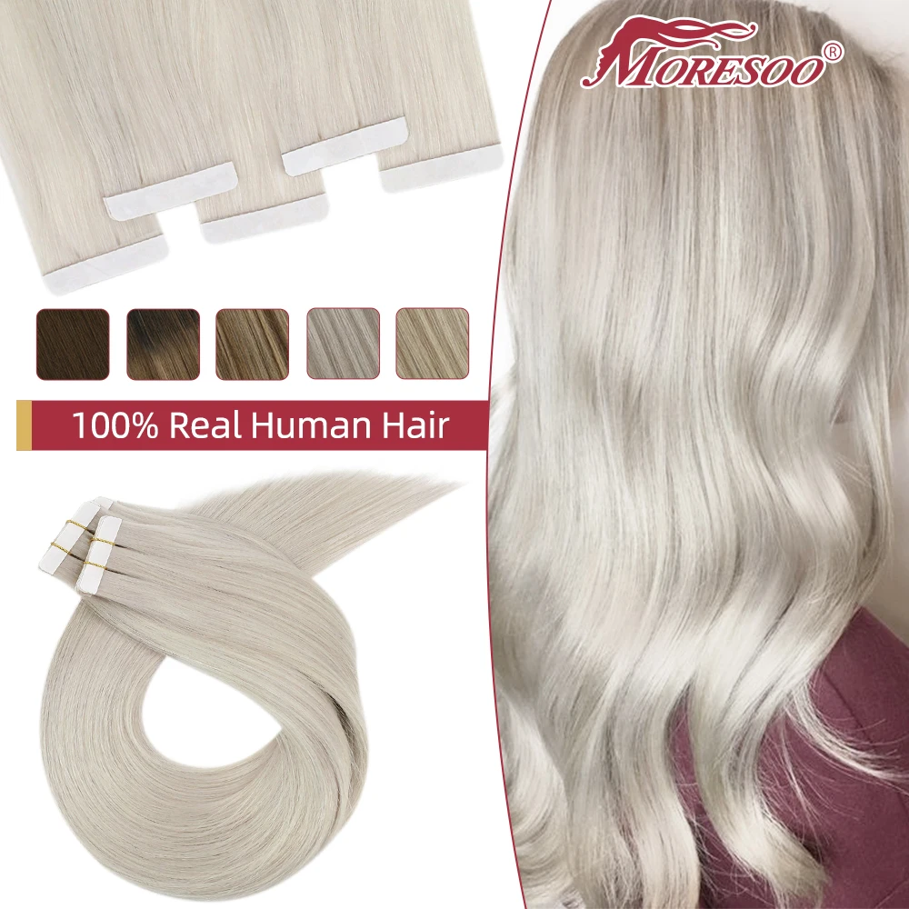 

Moresoo Virgin Tape in Extensions Human Hair Blonde Blonde Color Brazilian Natural Straight Double Drawn 10A Grade Hair Thick