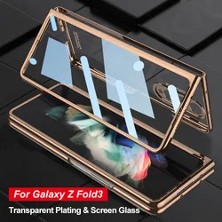 Luxury Plating Screen Glass Case For Samsung Galaxy Z Fold 3 Camera Protection Hard Plastic Cover For Galaxy Z Fold 3 4 Cases