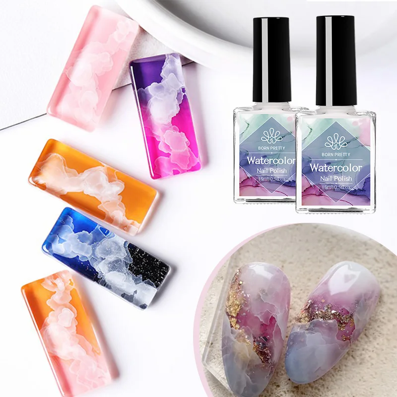BORN PRETTY  White Blossoming Gel 15ml Watercolor Nail Polish Ink Natural Air Dry Clear Effect Gradient Ink for Diy Marble Nails