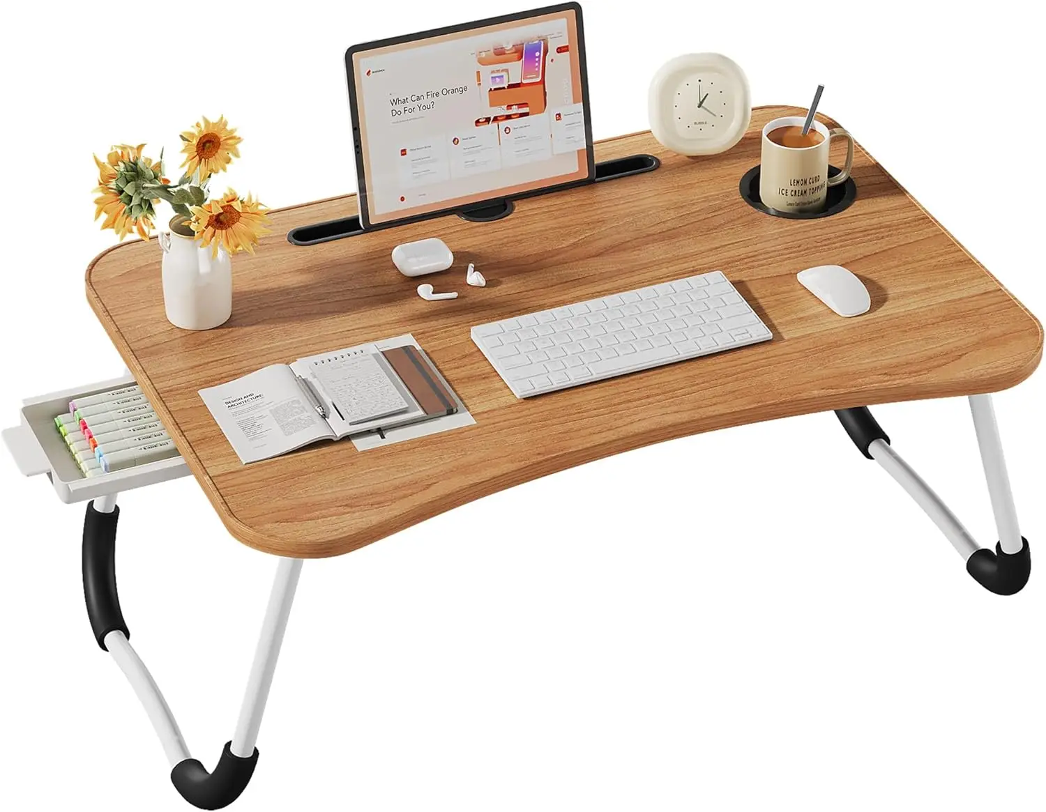 

Portable Foldable Lap Desk with Cup Holder and Drawer for Eating, Laptops, Reading on Bed or Sofa