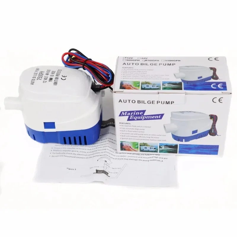 Automatic Boat Bilge Pump, Submersible Electric Water Pump, Small 12 V, 24V, 12 V, 24V, 750gph, 1100gph