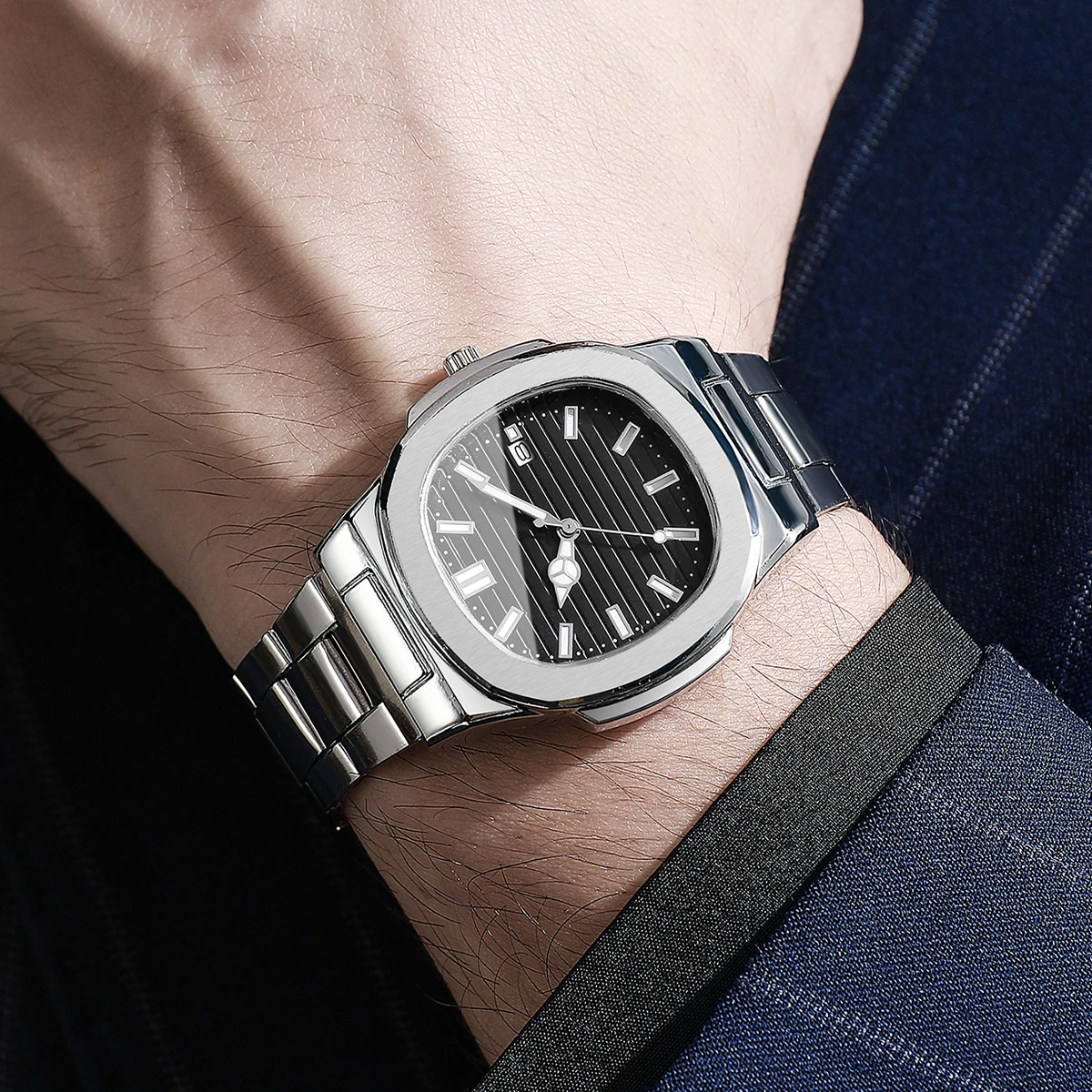 1pcs Men's Watch Fashion Casual Classic Square Scale Calendar Dial Trendy Handsome Quartz Watch ( Box Not Included)