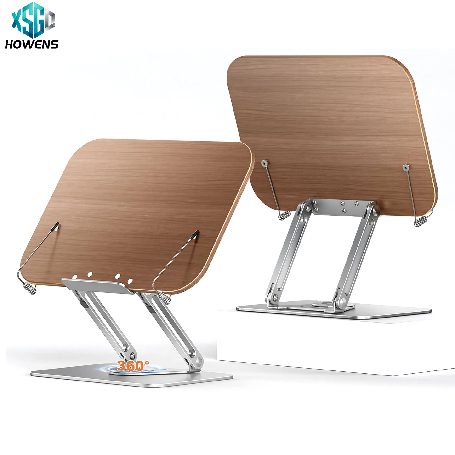 howens-book-stand-for-reading-adjustable-book-holder-with-360°-rotating-base-elastic-page-clips-foldable-desktop-riser-stand