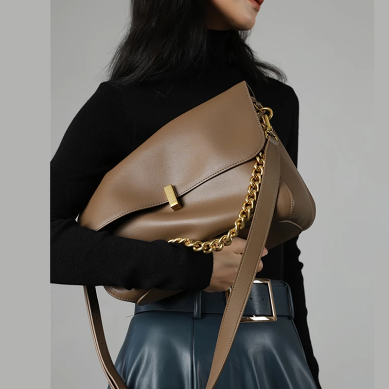 

2025 Luxury Designer Toptrends Genuine Leather Large Chain Shoulder For Women Office Messenger Bags Satchel Cow Ladies Handbags