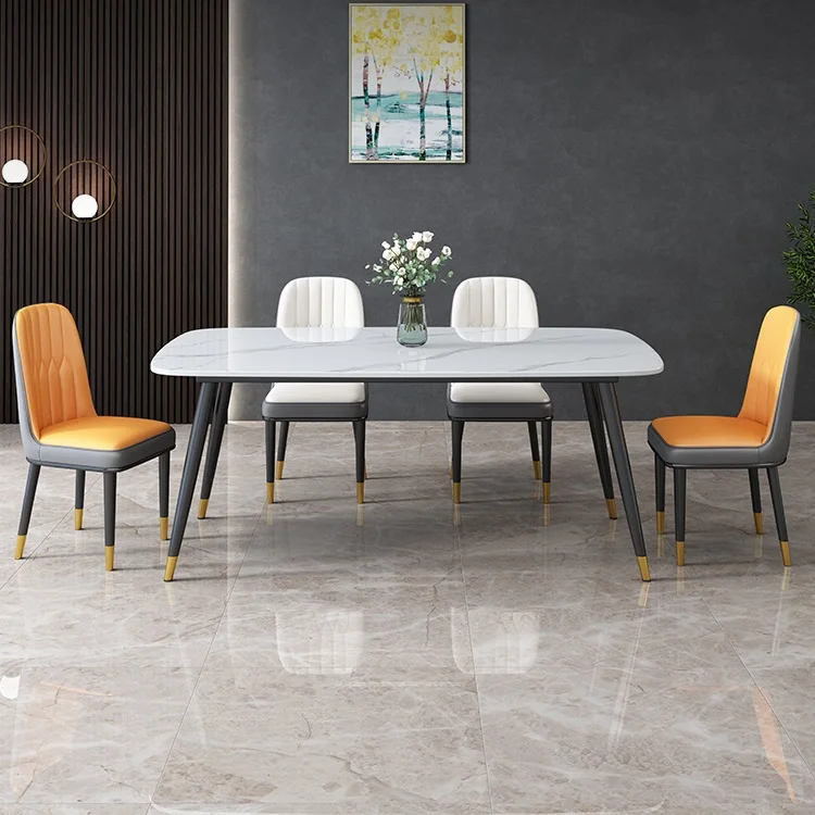 Nordic marble dining table and chair set home light luxury iron dining table small apartment multi-person dining table