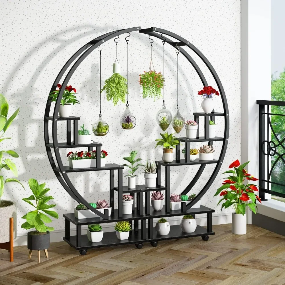 

2 Pcs 6 Flower Pots Stand with Detachable Wheels, Tall Metal Indoor Plant Stand,