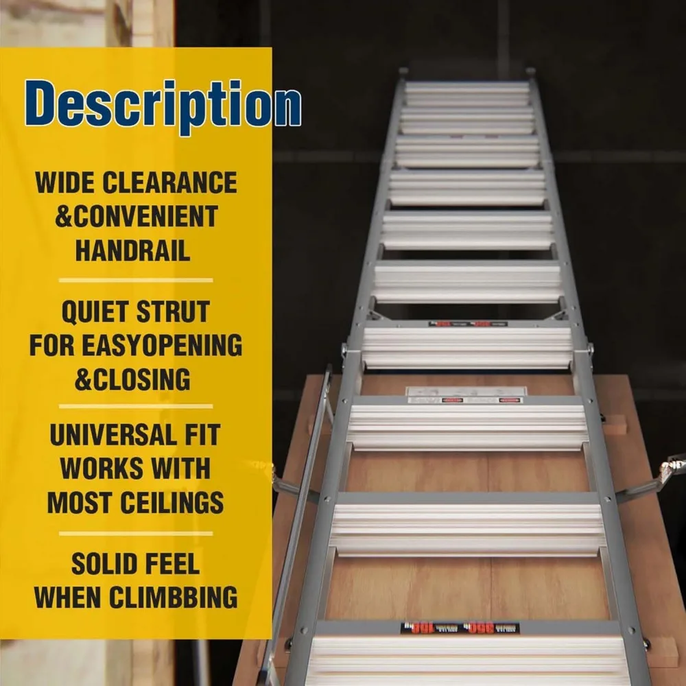 سلم ألومنيوم عالي 10 أقدام مع سجادات مضادة للانزلاق، 54 فتحة عالية × 22.5، نظام سحب للأسفل، سعة 350 رطلاً، تيار متردد عالي التحمل #5