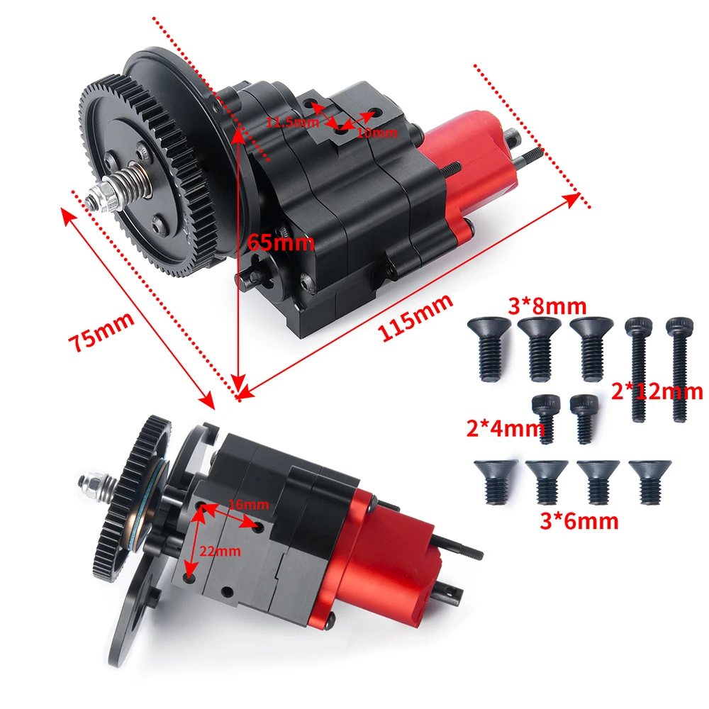 AXSPEED Metal Gearbox Complete Transmission Box with Dig Gear 2 Speeds for 1/10 RC Crawler Car Axial SCX10 Upgrade Parts