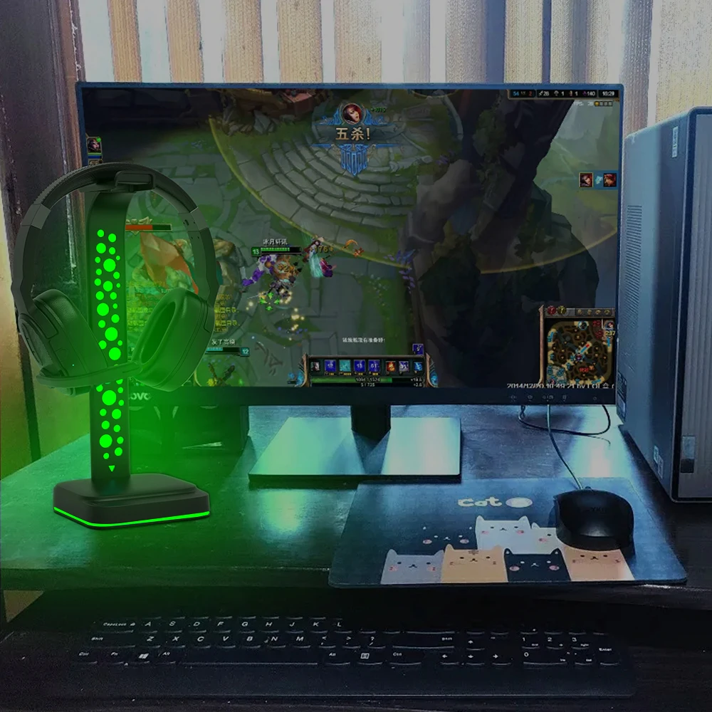 Supporto per cuffie con luci GB con porte USB di tipo c supporto per cuffie per tutti gli auricolari gamer Gaming PC accessori scrivania