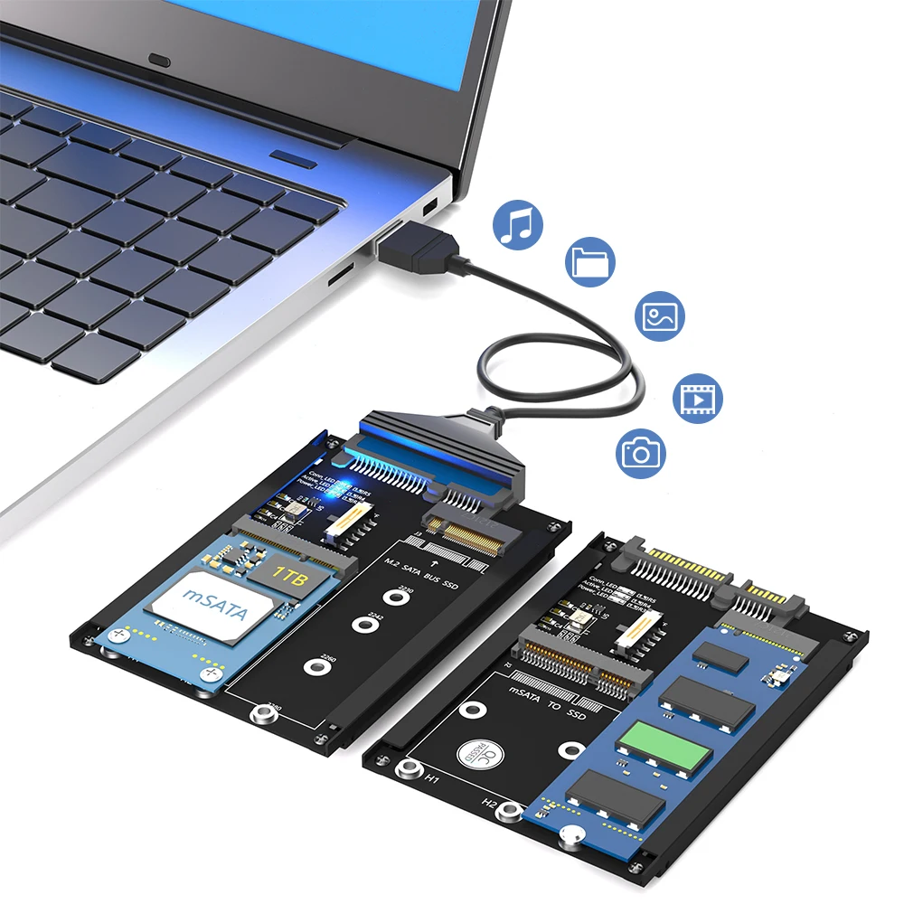 M.2 NGFF to SATA Adapter MSATA To USB SATA 3.0 Converter External 2-in-1 mSATA m.2 NGFF to SATA USB Adapter Riser Card