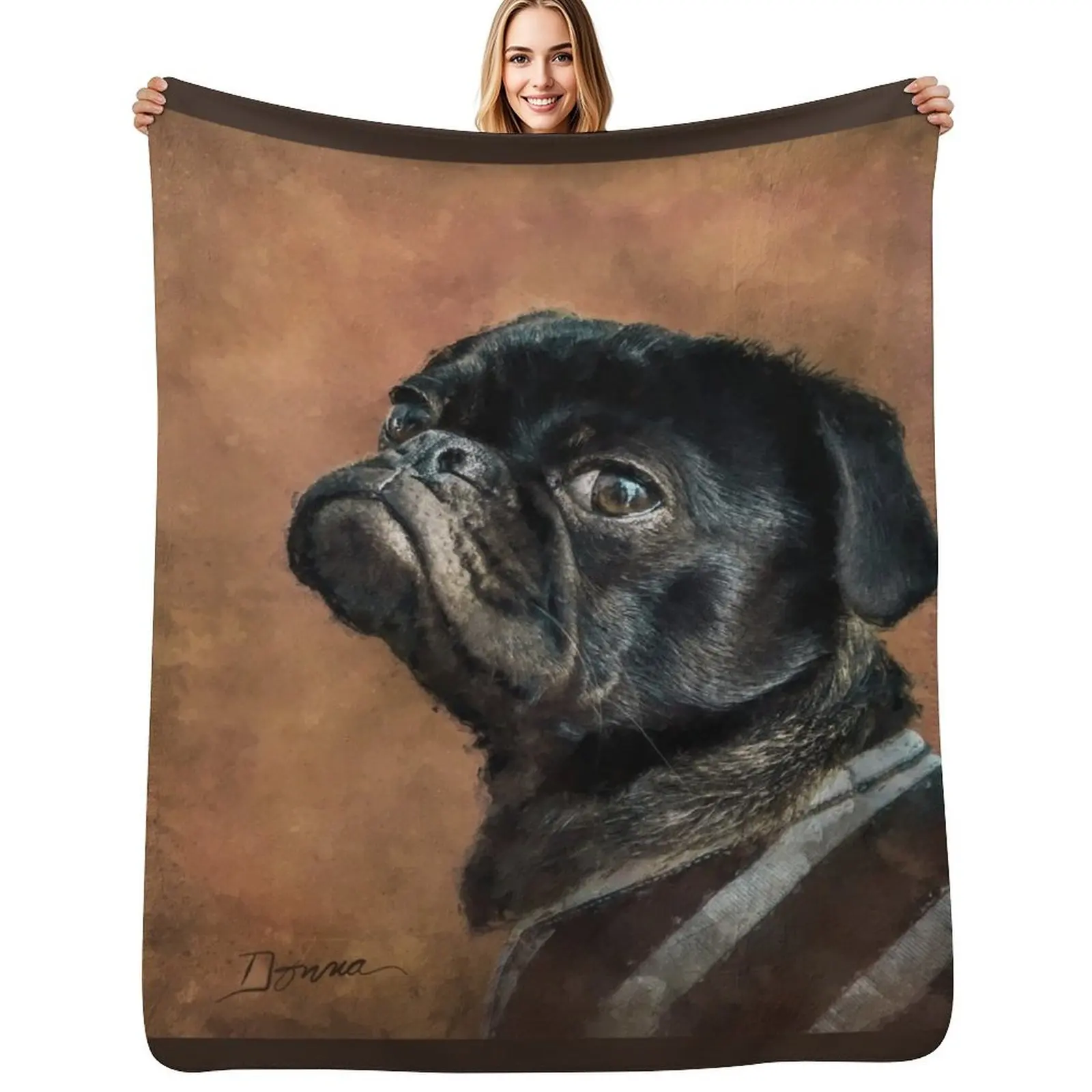 

Black Pug Dog Throw Blanket Stuffeds Soft Plaid manga Single Blankets