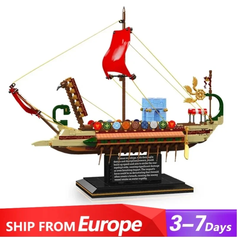 Mould King 10156 Römisches Kriegsschiff Baustein-Set Klassisches Mittelmeer-Kriegsschiff Konstruktions-Bausteine Modellbausatz DIY-Montage mit Rudern und Segeln Spielzeug für Erwachsene Ideales
