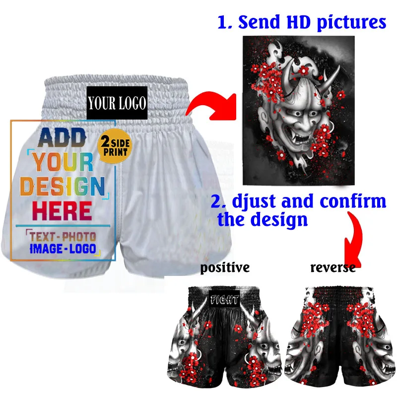 Custom MMA Muay Thai shorts, bring your design or brand logo Taekwondo pants adult children sanda boxing pants for men and women