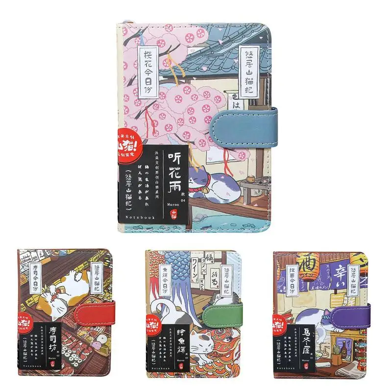 Cuaderno de gato de dibujos animados con broche magnético, cuaderno de bocetos japonés, cuaderno de viaje, diario para estudiantes para amantes de