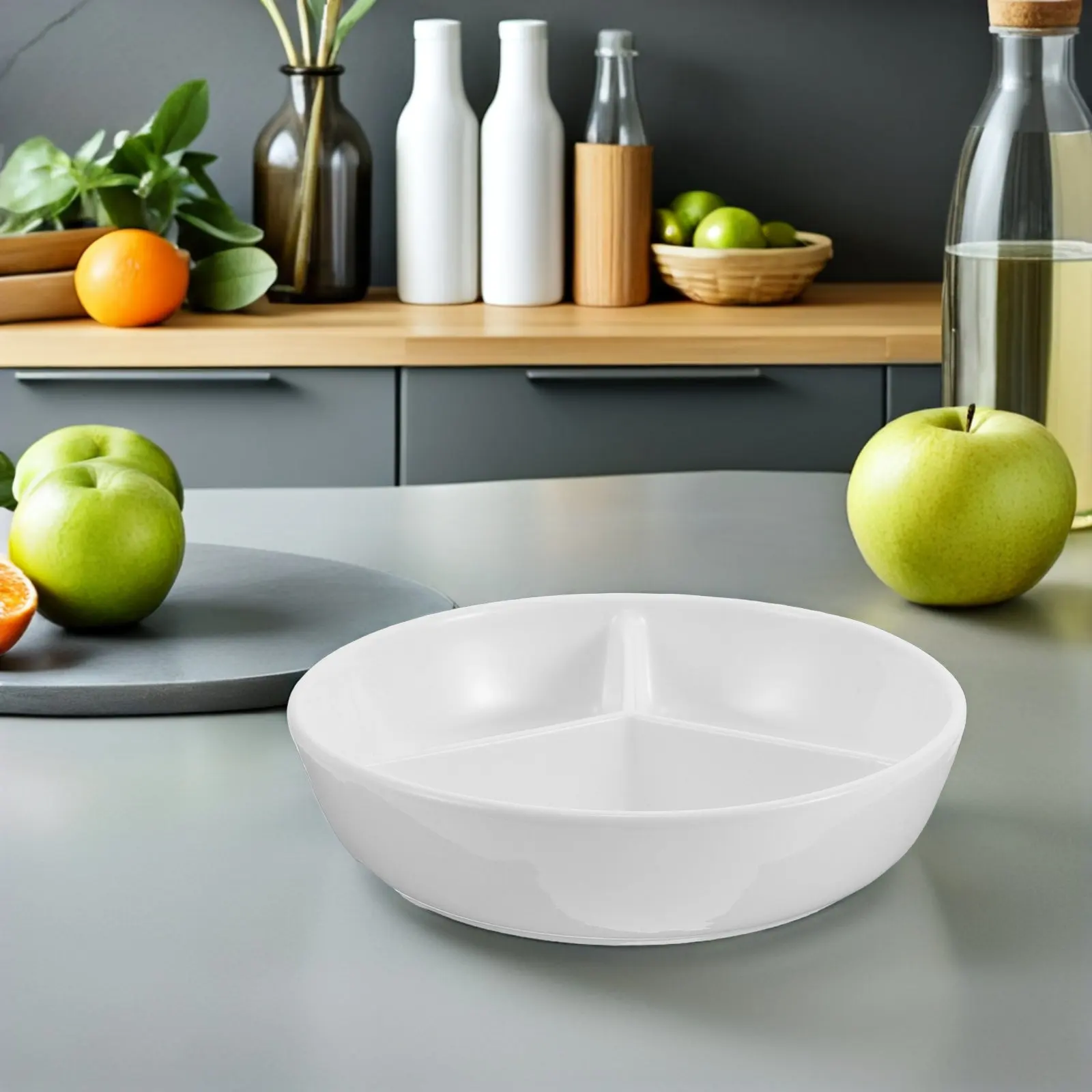 2pcs Ceramic 3-Section Cereal Bowl – Microwave Safe, Deep Compartment Plate for Milk & Cereal Separation