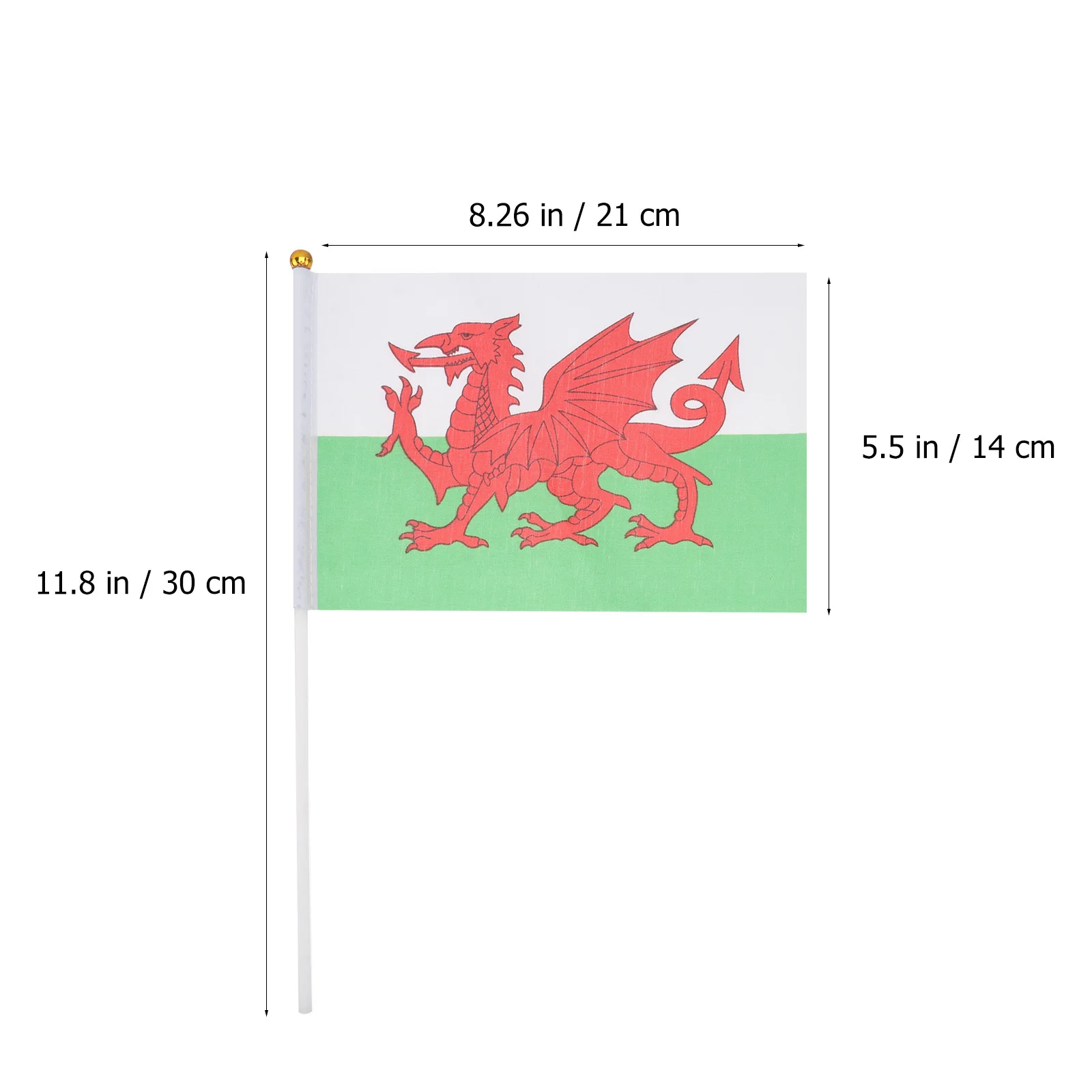 

20Pcs Hand Waving Flags Mini Polyester Waving Flag Gold Ball Stick School Parade Desk Party Welsh National Flag