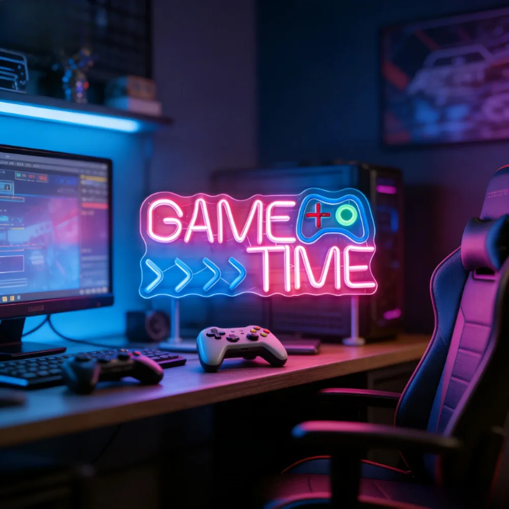 Game Time Gamepad Neon Light Dimmable Wall Light Streaming Room Decor LED Neon Sign E-sport Cafe Teen Game Room Wall Decor Gifts
