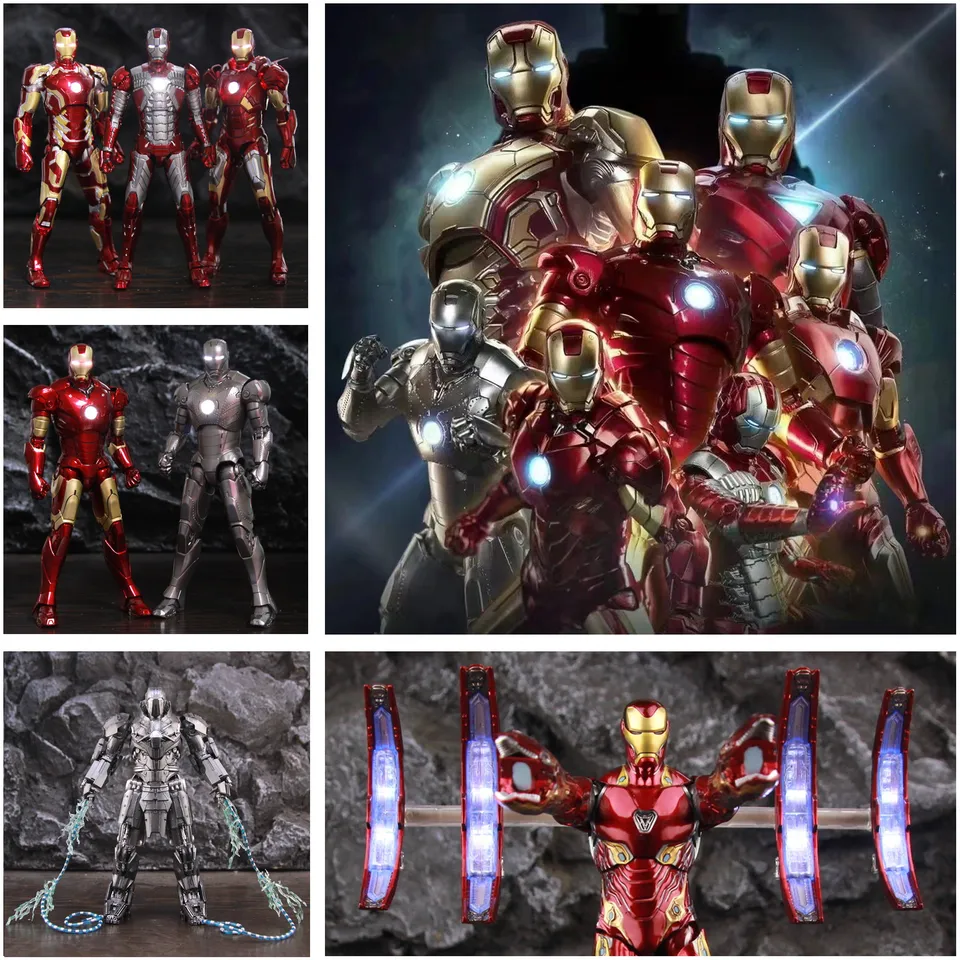 LEDライトアイアンマン映画アクションフィギュア、マーク1、2、3、4、5