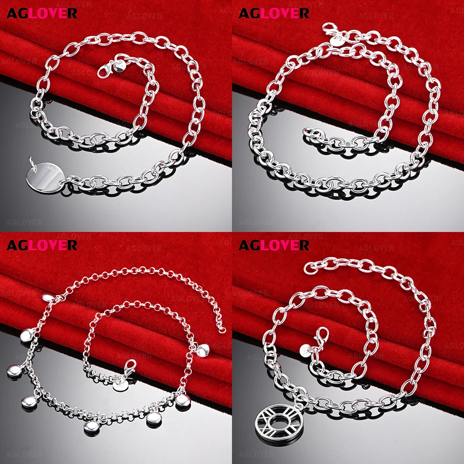 

AGLOVER 925 Sterling Silver O-Shaped Link Ring Necklace Women's Charm Fashion Anniversary Gift Jewelry