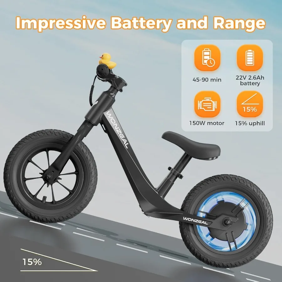 Electric Balance Bike for Balance Bike for Ages 3-5 150W Toddler Balance Bikes with12 inch Pneumatic Tire Adjustable Seat Elect