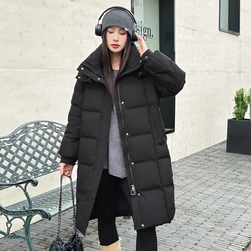 Damska długa parka za kolano 2026 Nowa kurtka puchowa z gęsiego puchu Modny styl zachodni Gruba, ciepła kurtka zimowa
