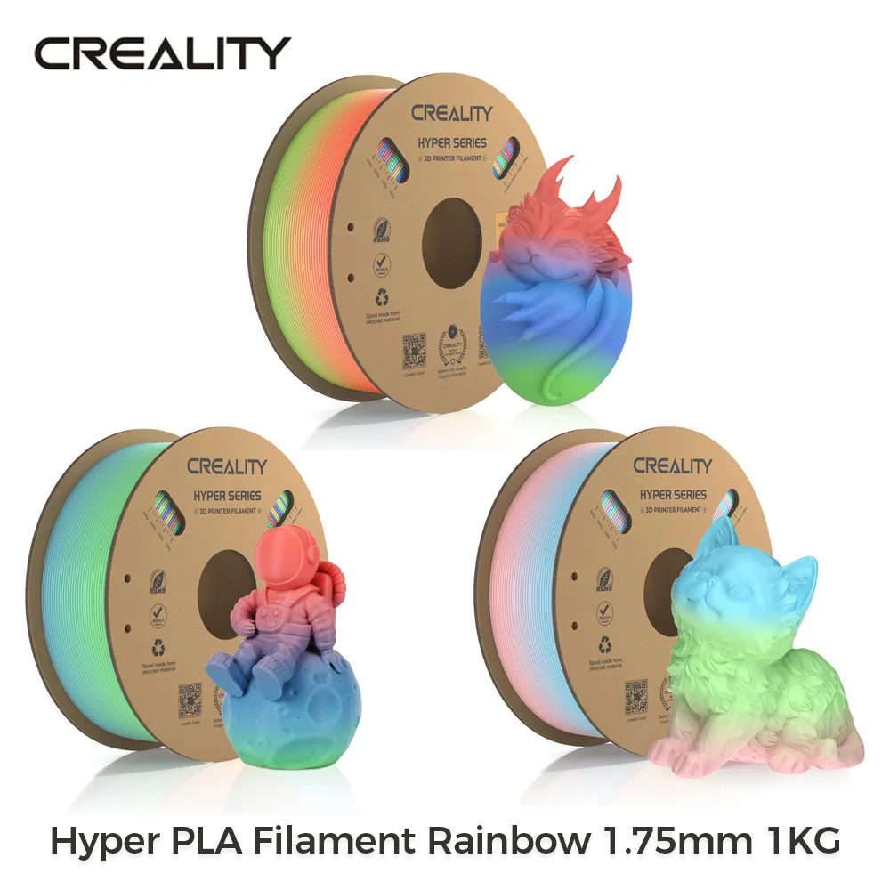 

Creality Hyper PLA Filament Rainbow 1KG 1.75mm ±0.03mm Accuracy High Speed Filament Multicolor Color New 3D Printer Materials
