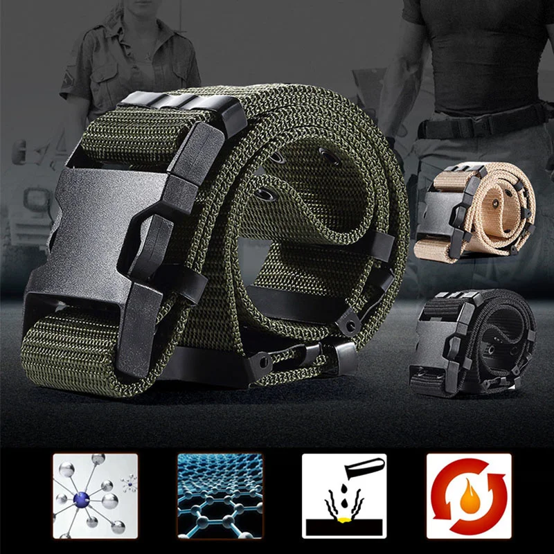 Men Outdoor Military Tactical Nylon Belts Anti-Corrosion Tear Resistance Stop Burning Waist Belt Hunting Training Army