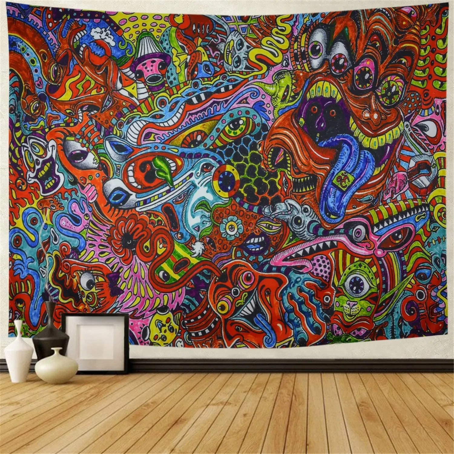 Psychedelic Tapestry Hippie Arabesque Tapestry Abstract Colorful Monster Eyes Tapestry Wall Hanging for Bedroom Home Decor Tapiz