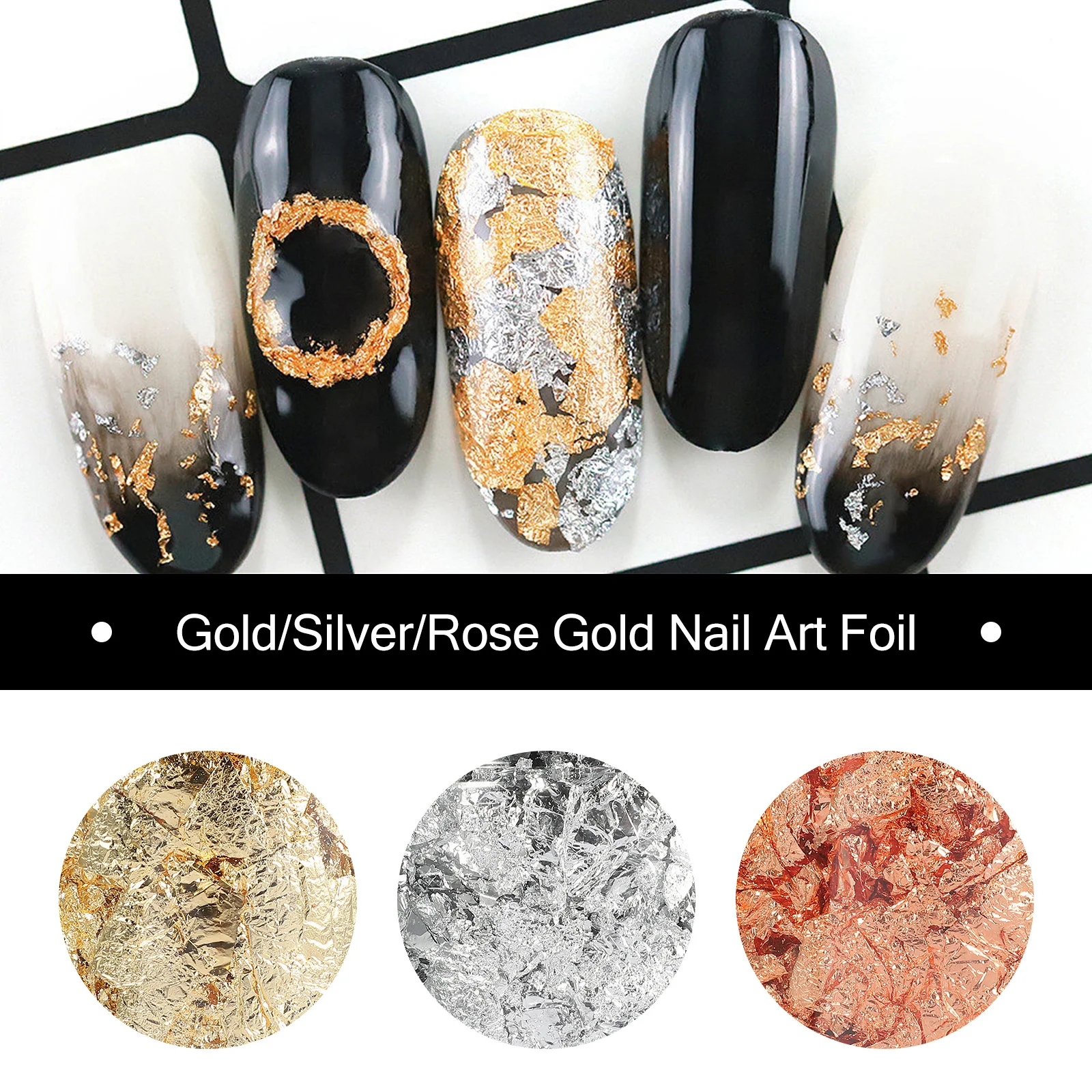 3 個ネイルアートデコレーションゴールドフレークマニキュアデザイン用簡単に適用できる光沢のあるメタリックリーフデコレーションすべてのネイルサイズにフィット爪用ホイル