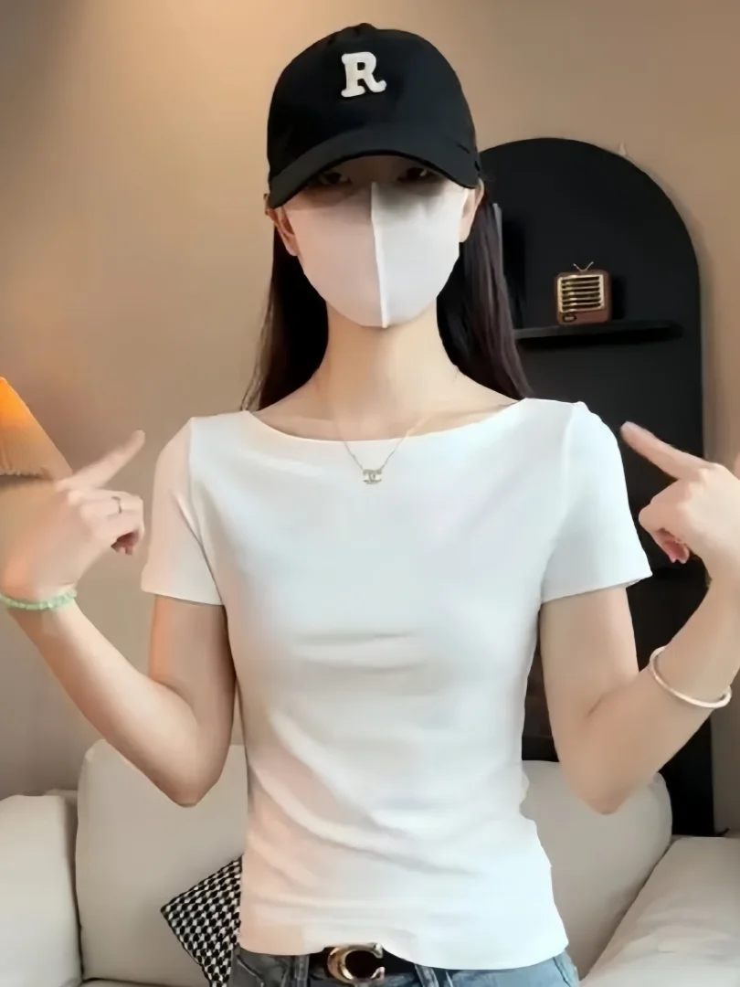 Slim Fit Short Sleeve T-Shirt Women's 95 Cotton Summer New Style plus Size One Shoulder High End Feeling Trendy Top