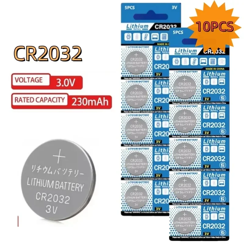 New10PCS 200mAh CR2032 5004LC CR 2032 3V Lithium Coin Cell Battery, Watch Toys Electronics Car Key Button Batteries Long Lasting